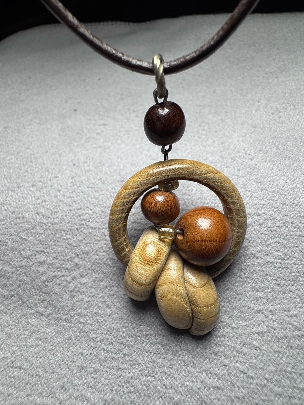 Handcrafted Brown and Tan Wooden Pendant Necklace